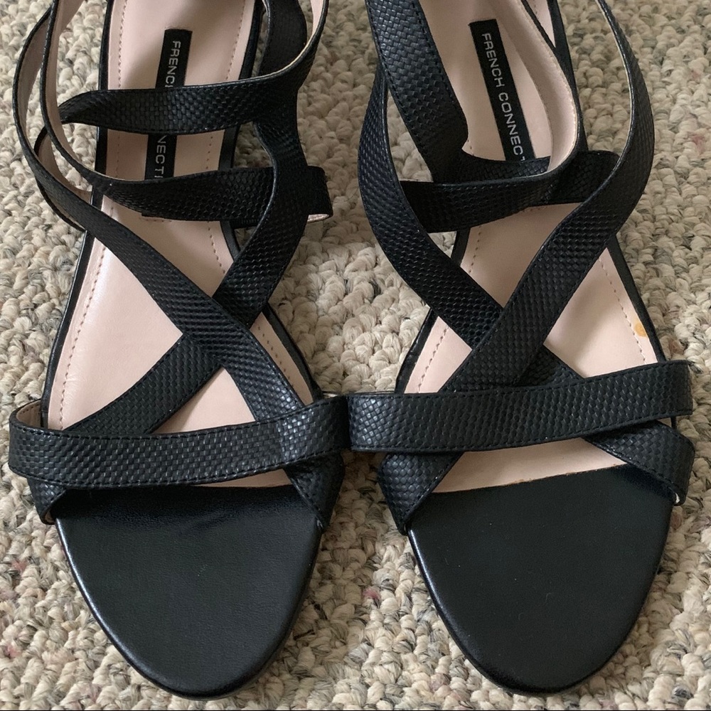 French Connection leather strapped wedge